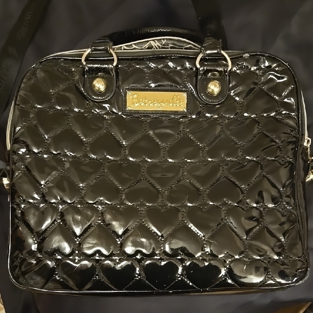 Betsey Johnson Black Quilted Heart Handbag